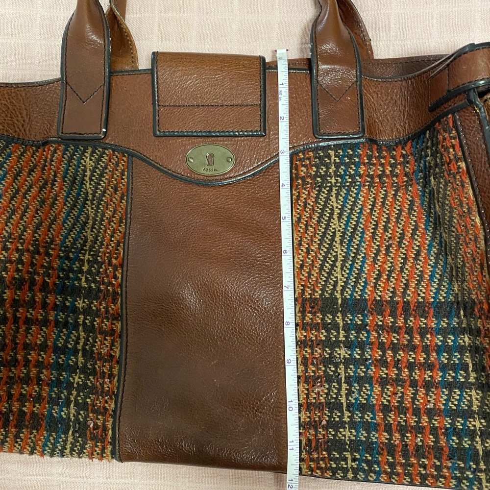 FOSSIL Vintage Reissue Tweed Houndstooth & Leather Weekender - Picture 9 of 11